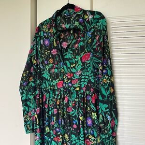 PLT Pretty Little Thing Dark Floral Flowy Maxi Shirt Dress